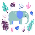 Vector elephant wild animal plant flowers leaf